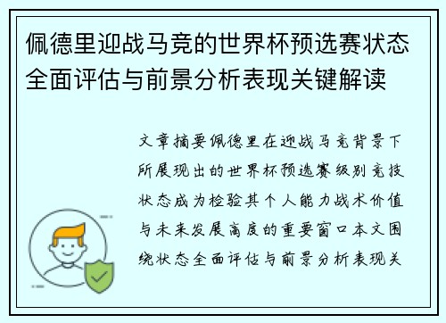 佩德里迎战马竞的世界杯预选赛状态全面评估与前景分析表现关键解读